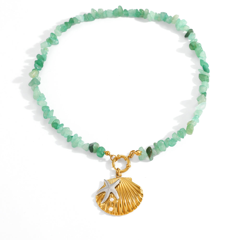 For Shell Beading Necklace In 304 Stainless Steel With 18K Real Gold Plated Beaded Chain For Unisex