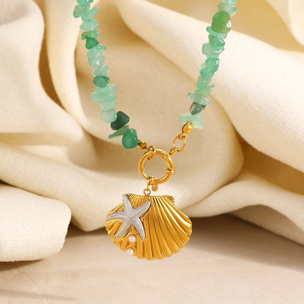 For Shell Beading Necklace In 304 Stainless Steel With 18K Real Gold Plated Beaded Chain For Unisex