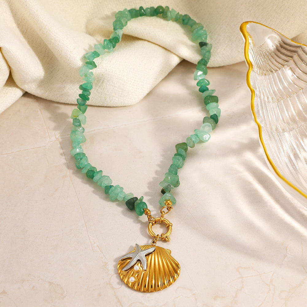 For Shell Beading Necklace In 304 Stainless Steel With 18K Real Gold Plated Beaded Chain For Unisex