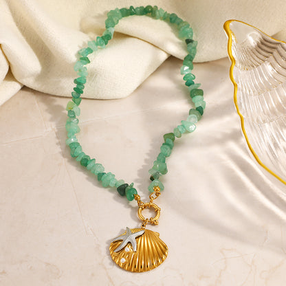 For Shell Beading Necklace In 304 Stainless Steel With 18K Real Gold Plated Beaded Chain For Unisex