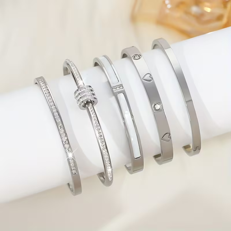 Solid Color Unisex Bangle For Super Bowl Featuring 304 Stainless Steel With 18K Real Gold Plated And Zircon Inlay