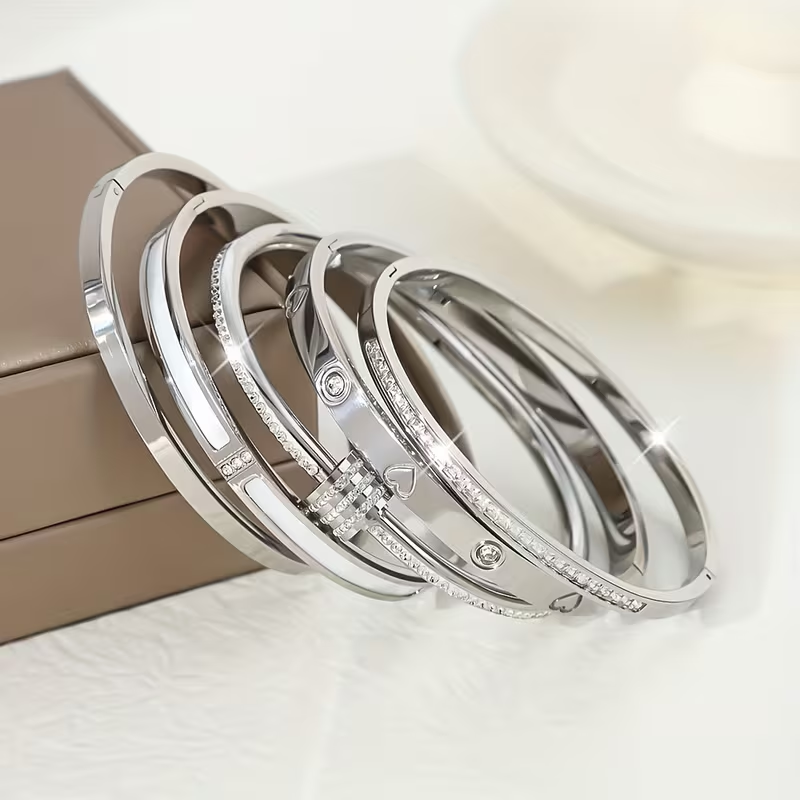 Solid Color Unisex Bangle For Super Bowl Featuring 304 Stainless Steel With 18K Real Gold Plated And Zircon Inlay