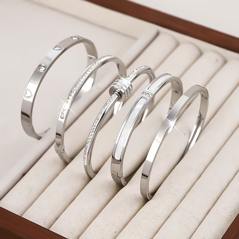Solid Color Unisex Bangle For Super Bowl Featuring 304 Stainless Steel With 18K Real Gold Plated And Zircon Inlay