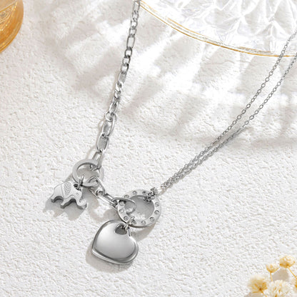 Heart Shape Pendant Necklace For Unisex Featuring Zircon Inlay With Retro Style On Cable Chain