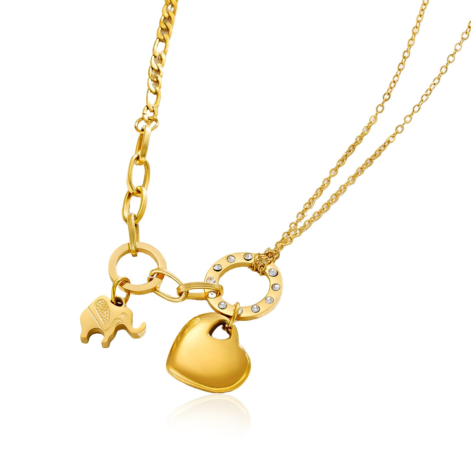 Heart Shape Pendant Necklace For Unisex Featuring Zircon Inlay With Retro Style On Cable Chain