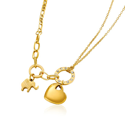 Heart Shape Pendant Necklace For Unisex Featuring Zircon Inlay With Retro Style On Cable Chain