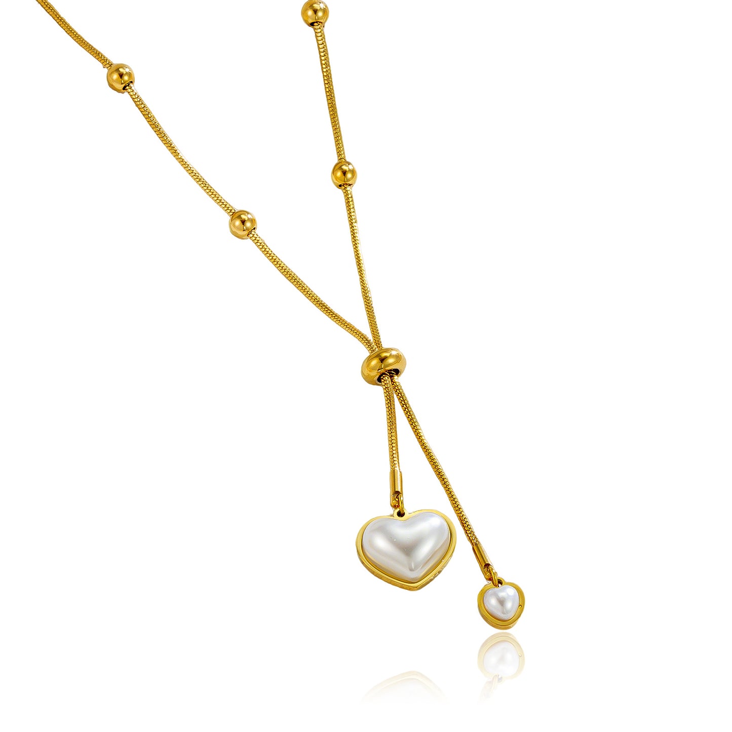 Heart Shape Necklace For Women Featuring Waterproof Non Tarnish Craft And Imitation Pearl Inlay With Snake Chain