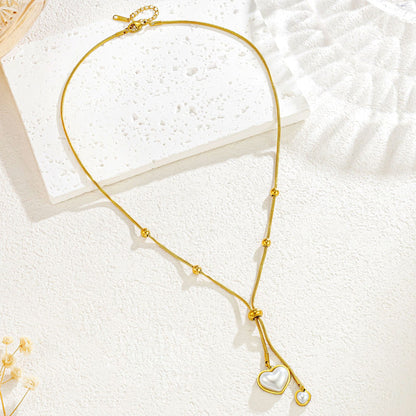 Heart Shape Necklace For Women Featuring Waterproof Non Tarnish Craft And Imitation Pearl Inlay With Snake Chain