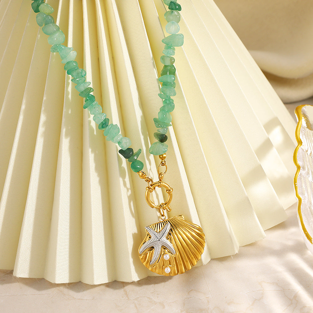 For Shell Beading Necklace In 304 Stainless Steel With 18K Real Gold Plated Beaded Chain For Unisex