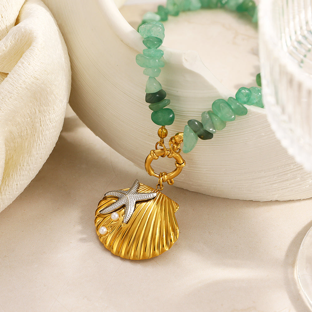 For Shell Beading Necklace In 304 Stainless Steel With 18K Real Gold Plated Beaded Chain For Unisex