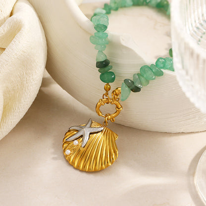 For Shell Beading Necklace In 304 Stainless Steel With 18K Real Gold Plated Beaded Chain For Unisex