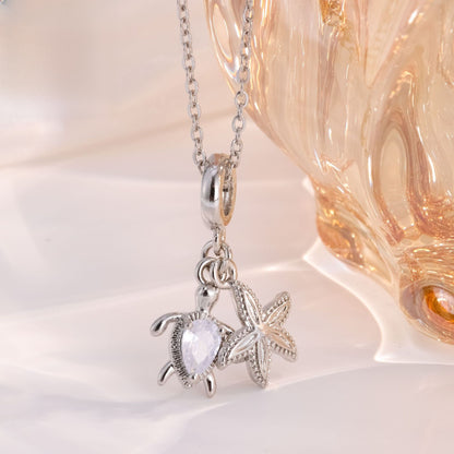 Starfish Necklace For Women With Zircon Inlay, Copper Material, PVD Coated Gold Plating, Featuring A Cable Chain