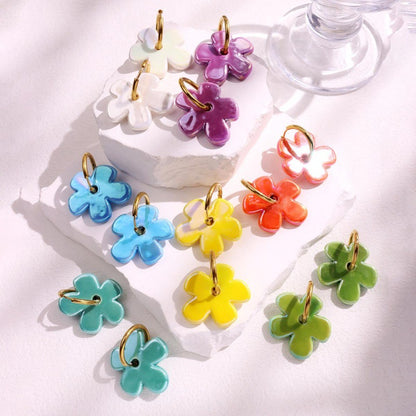 Sweet Ceramic Earrings For Daily Wear Featuring Beautiful Flowers Design Available In Colour