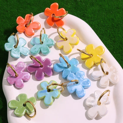 Sweet Ceramic Earrings For Daily Wear Featuring Beautiful Flowers Design Available In Colour