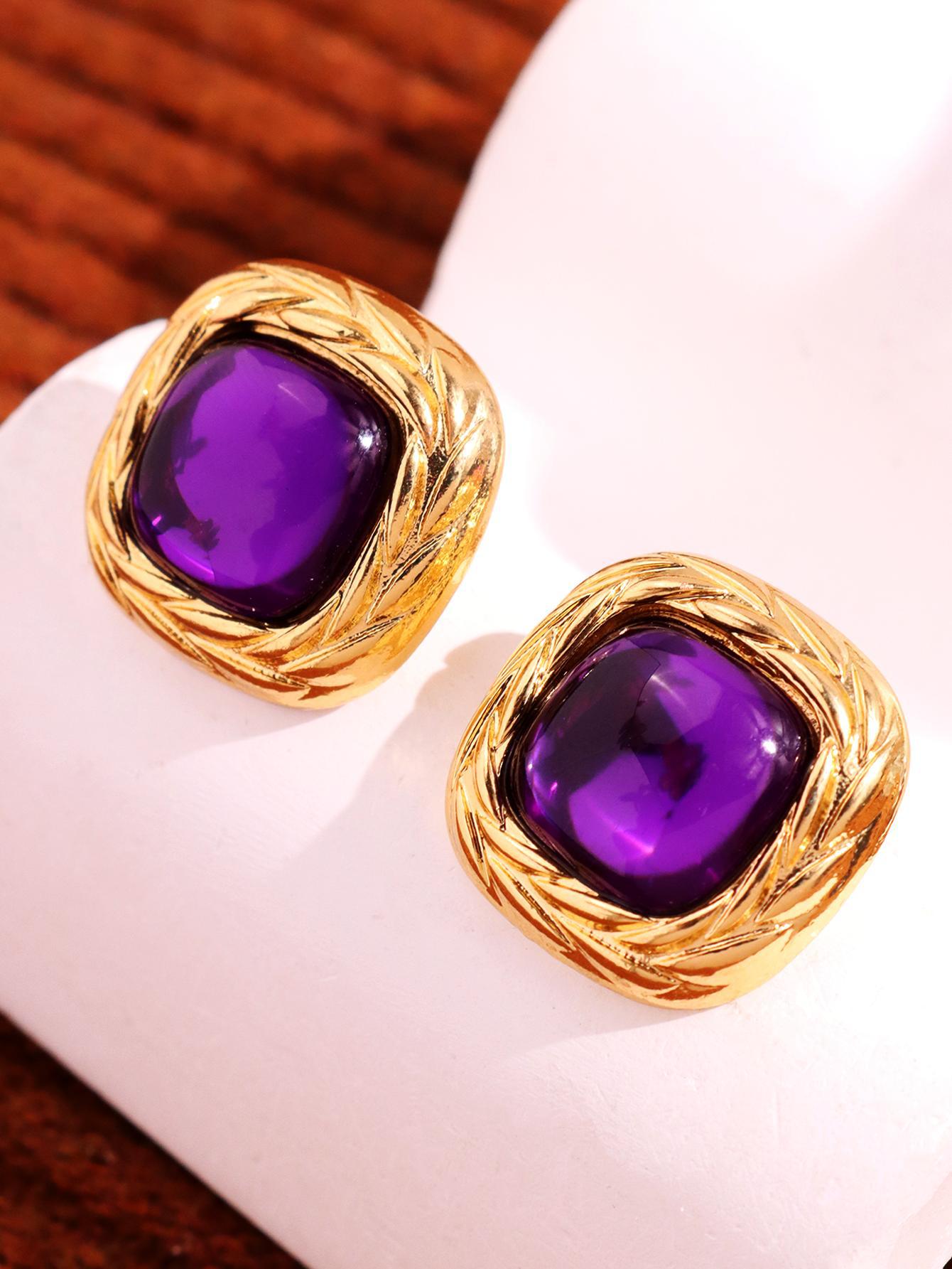 Retro Geometric Stud Earrings For Women Featuring Zinc Alloy Material With Blue Rhinestone Inlay