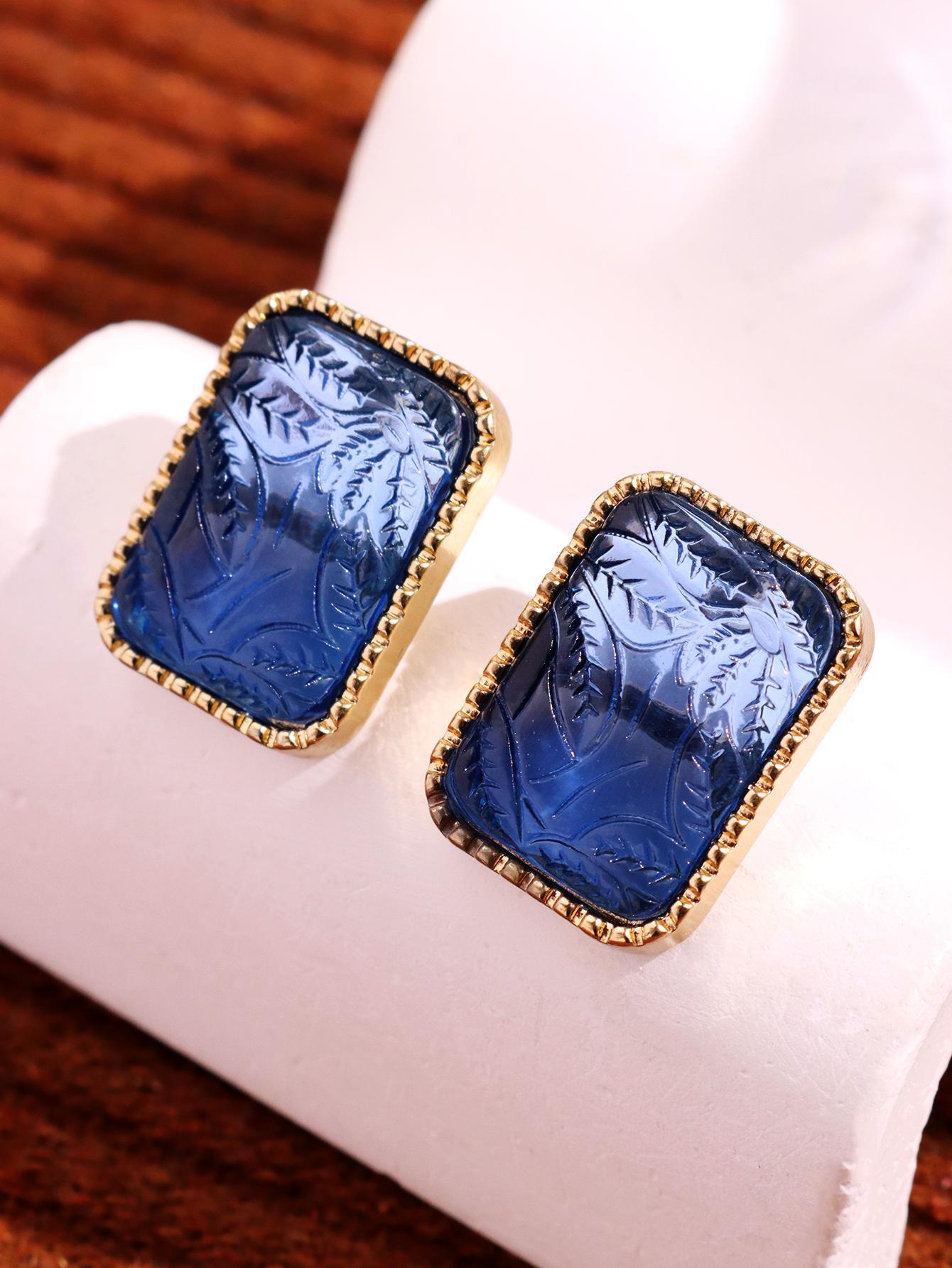 Retro Geometric Stud Earrings For Women Featuring Zinc Alloy Material With Blue Rhinestone Inlay