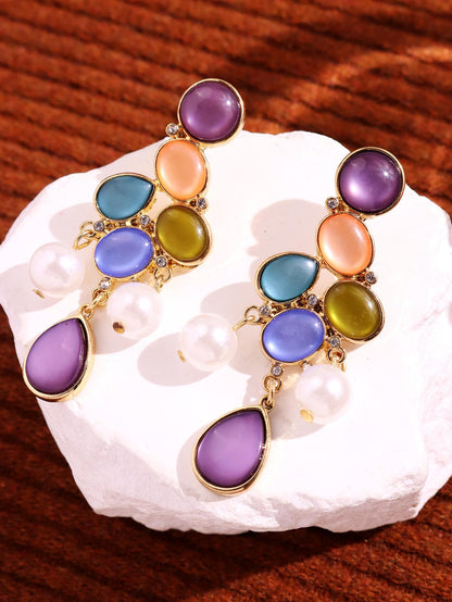 Retro Geometric Stud Earrings For Women Featuring Zinc Alloy Material With Blue Rhinestone Inlay