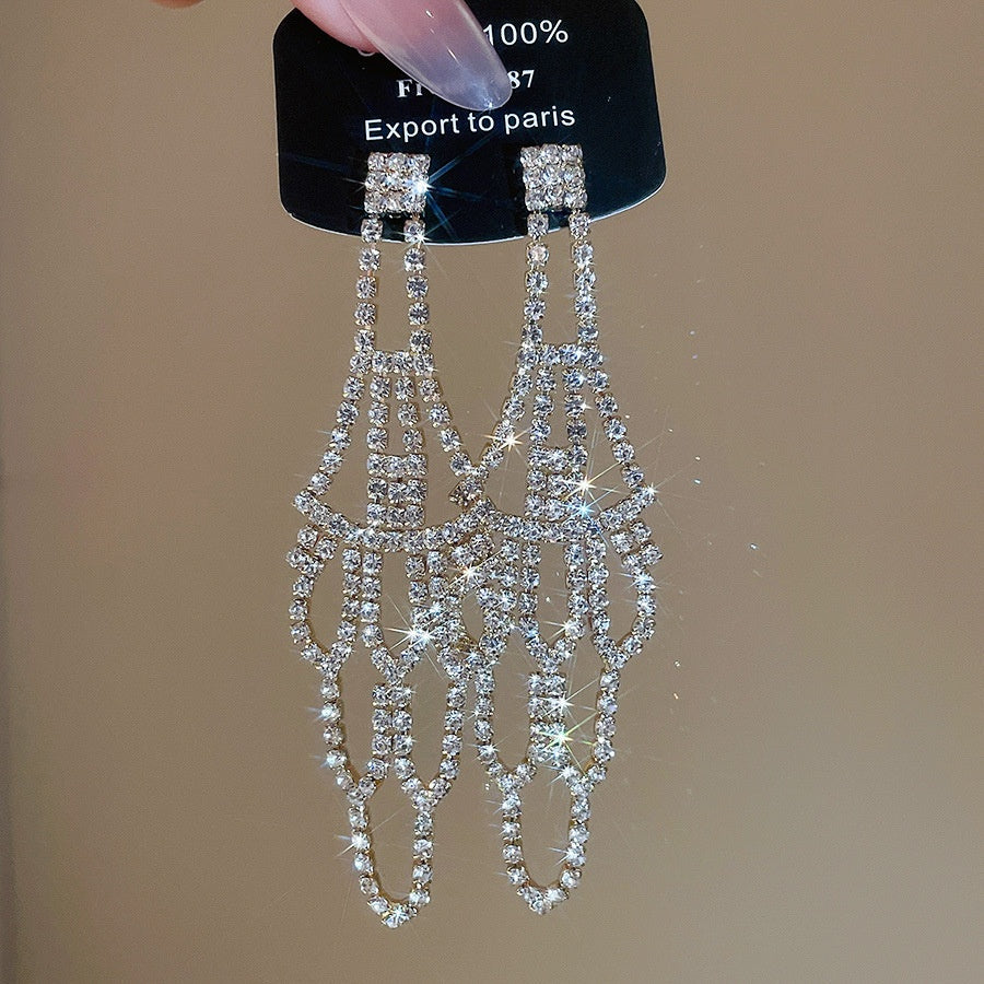 Tassel Stud Earrings For Women Featuring Electroplated Gold Plating And Zircon Inlay Material