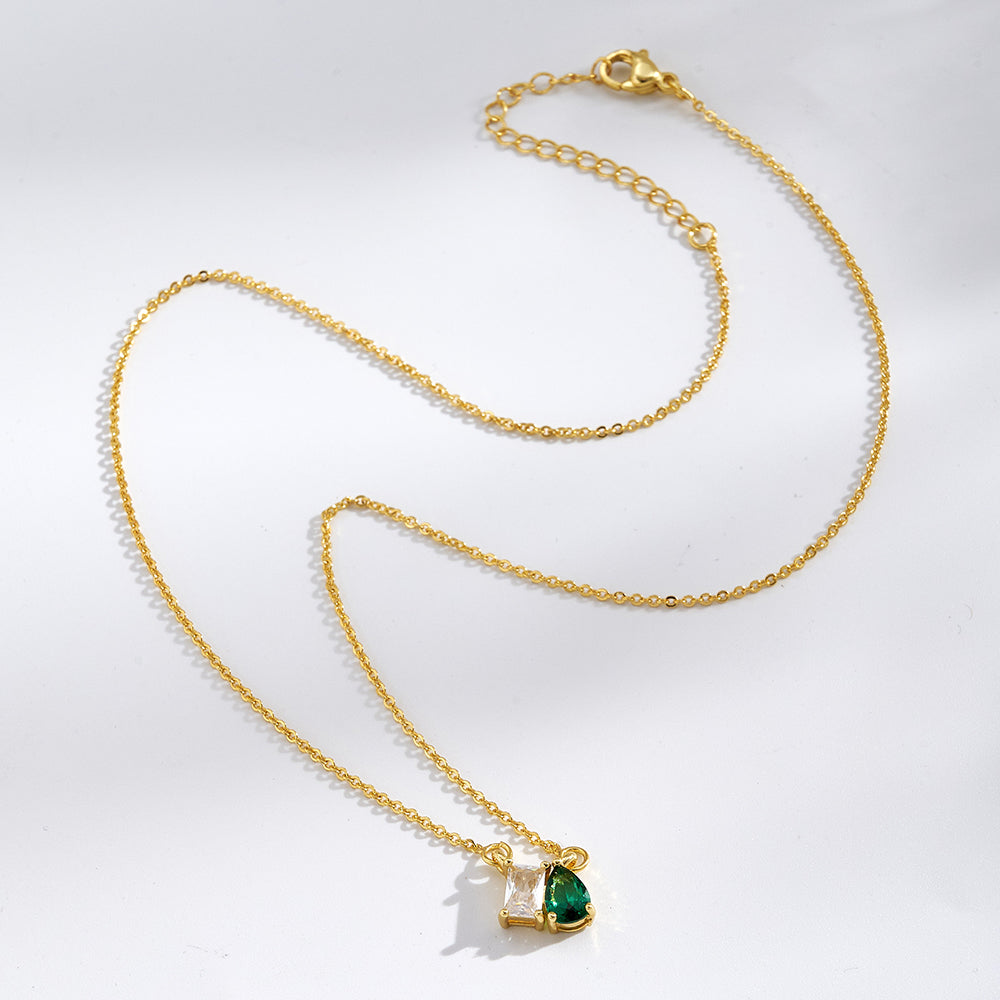 Geometric Birthday Pendant Necklace For Women In Golden Plated Copper With Birthstone Inlay