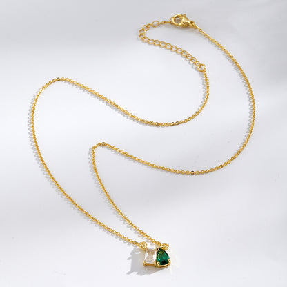 Geometric Birthday Pendant Necklace For Women In Golden Plated Copper With Birthstone Inlay