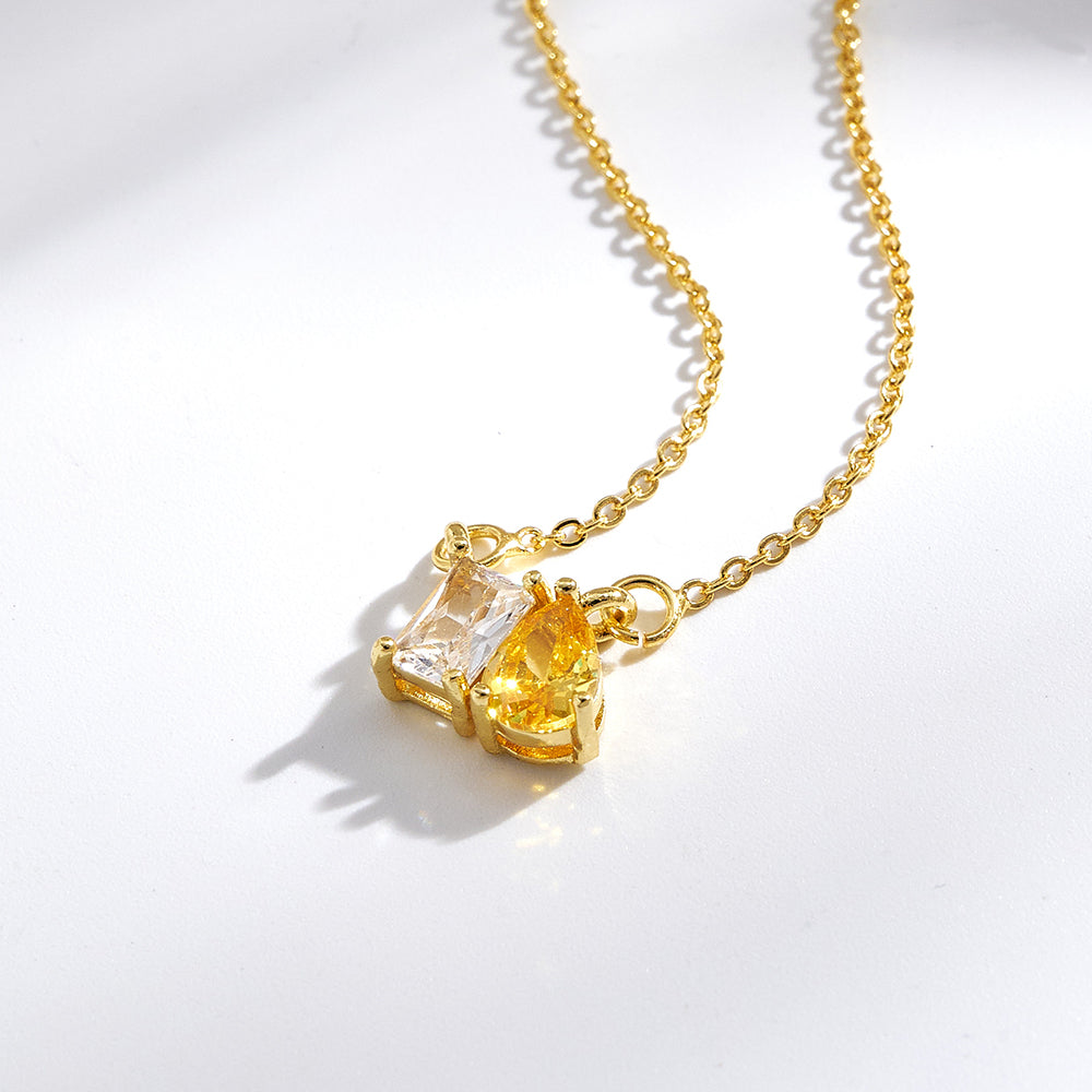 Geometric Birthday Pendant Necklace For Women In Golden Plated Copper With Birthstone Inlay