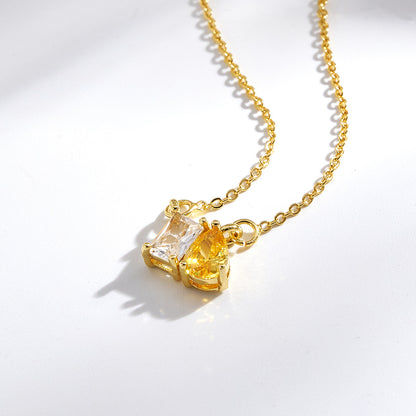 Geometric Birthday Pendant Necklace For Women In Golden Plated Copper With Birthstone Inlay