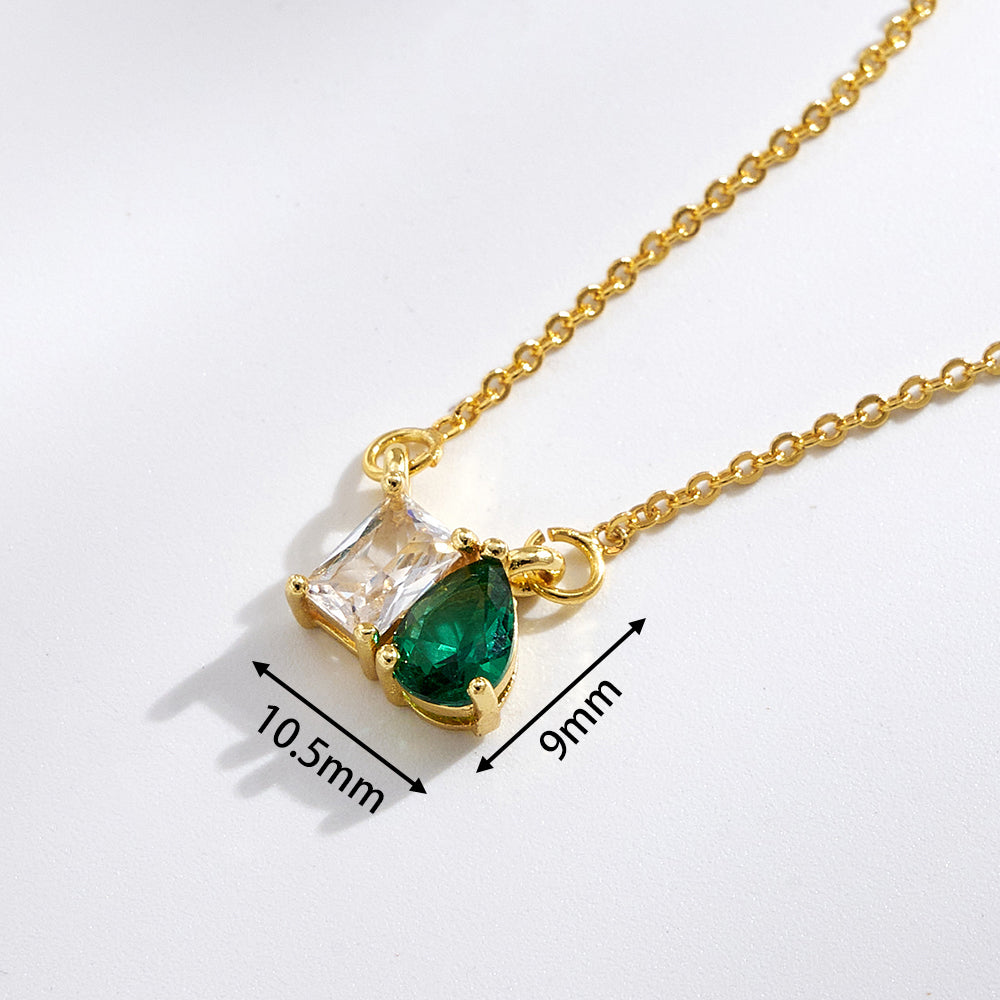 Geometric Birthday Pendant Necklace For Women In Golden Plated Copper With Birthstone Inlay