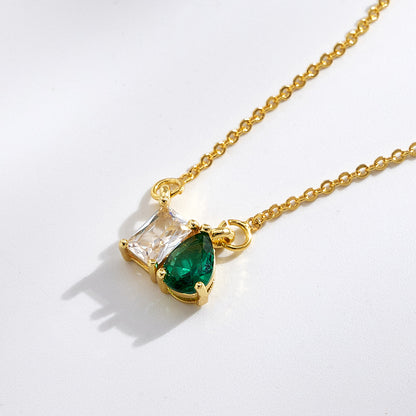 Geometric Birthday Pendant Necklace For Women In Golden Plated Copper With Birthstone Inlay