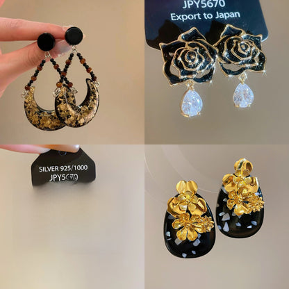 Geometric Tassel Earrings For Women In Electroplated Copper With Zircon Inlay