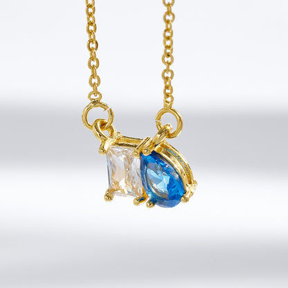 Geometric Birthday Pendant Necklace For Women In Golden Plated Copper With Birthstone Inlay