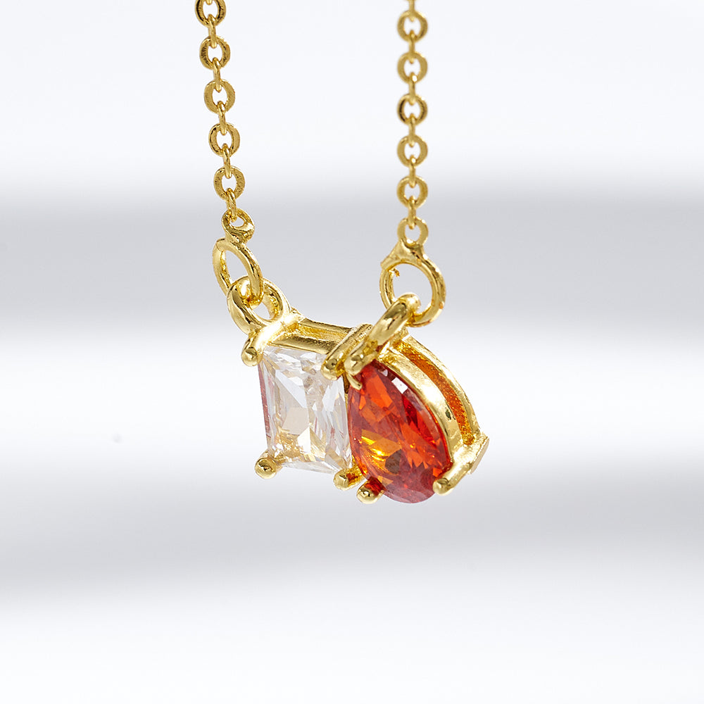 Geometric Birthday Pendant Necklace For Women In Golden Plated Copper With Birthstone Inlay
