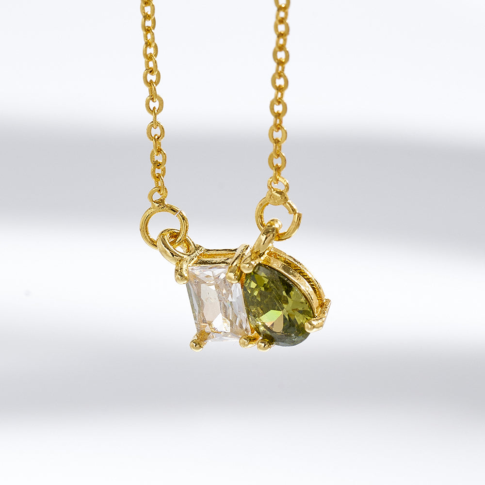Geometric Birthday Pendant Necklace For Women In Golden Plated Copper With Birthstone Inlay