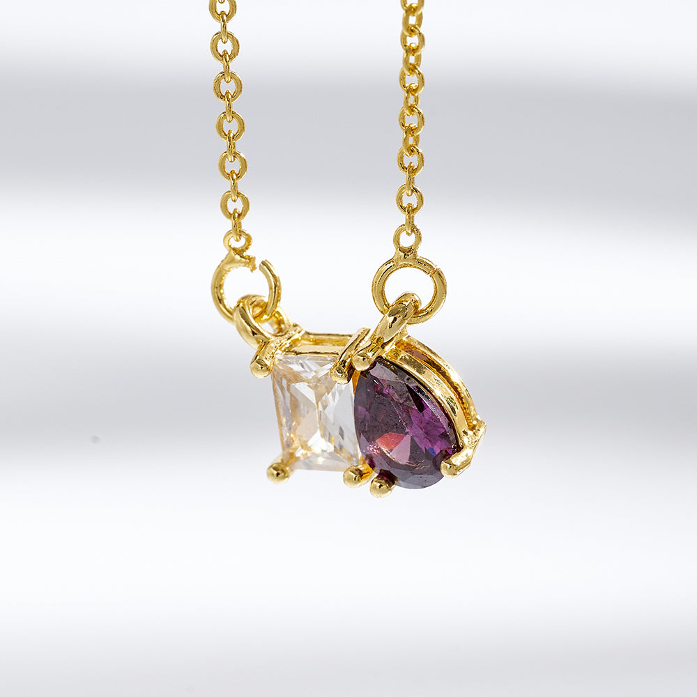 Geometric Birthday Pendant Necklace For Women In Golden Plated Copper With Birthstone Inlay