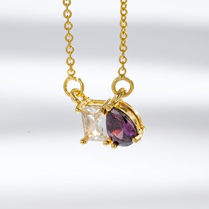 Geometric Birthday Pendant Necklace For Women In Golden Plated Copper With Birthstone Inlay