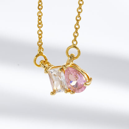Geometric Birthday Pendant Necklace For Women In Golden Plated Copper With Birthstone Inlay