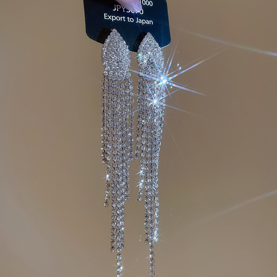 Tassel Stud Earrings For Women Featuring Electroplated Gold Plating And Zircon Inlay Material