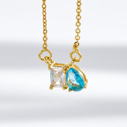 Geometric Birthday Pendant Necklace For Women In Golden Plated Copper With Birthstone Inlay