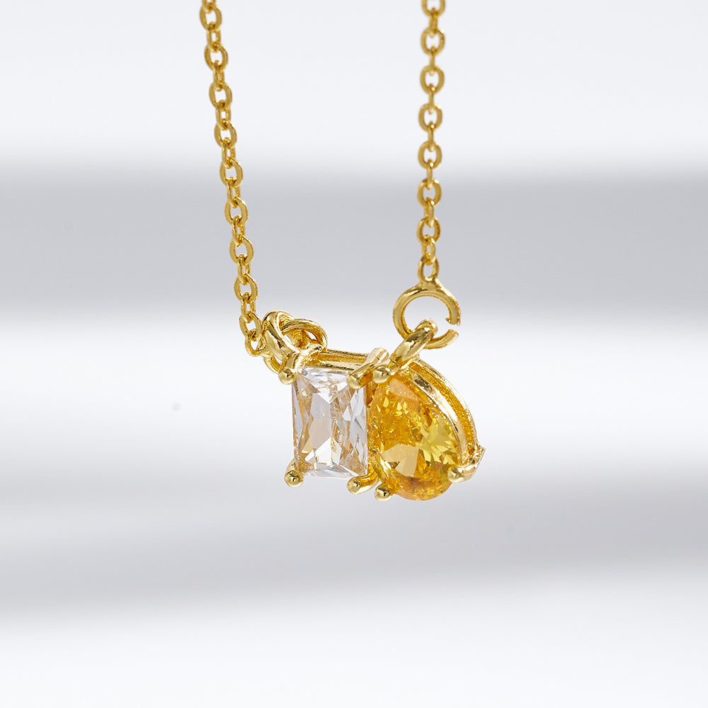 Geometric Birthday Pendant Necklace For Women In Golden Plated Copper With Birthstone Inlay