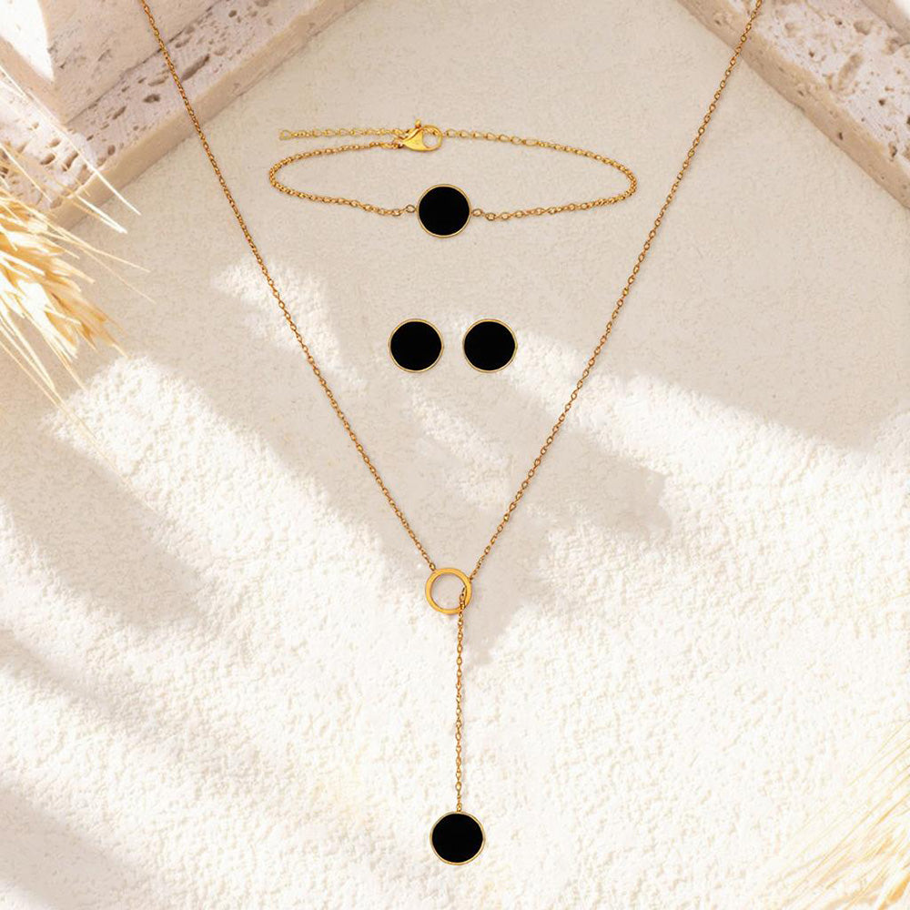 Round Three-dimensional Jewelry Set For Women In 304 Stainless Steel With 18K Real Gold Plated Cable Chain