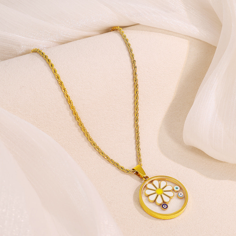 Rotatable Snowflake Necklace For Women In Gold Titanium Steel With Zircon Inlay And Cable Chain