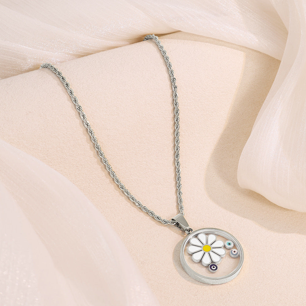 Rotatable Snowflake Necklace For Women In Gold Titanium Steel With Zircon Inlay And Cable Chain