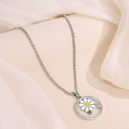 Rotatable Snowflake Necklace For Women In Gold Titanium Steel With Zircon Inlay And Cable Chain