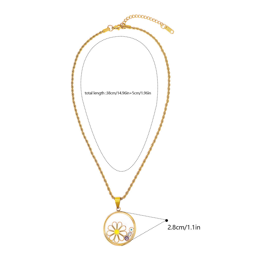 Rotatable Snowflake Necklace For Women In Gold Titanium Steel With Zircon Inlay And Cable Chain