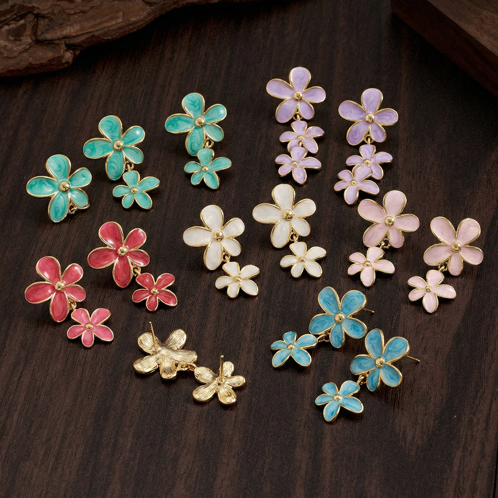 Polished Copper Flowers Stud Earrings For Women In Casual Style With 18K Gold Plated Finish