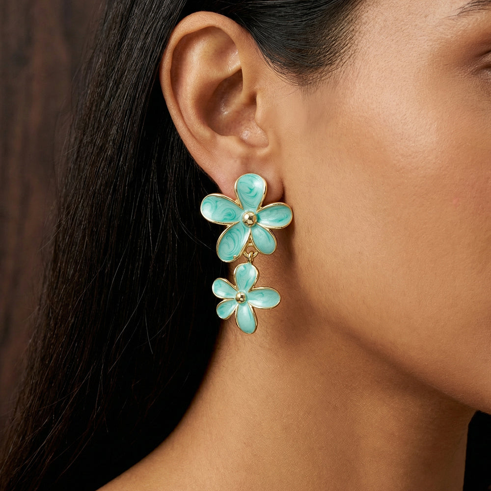 Polished Copper Flowers Stud Earrings For Women In Casual Style With 18K Gold Plated Finish