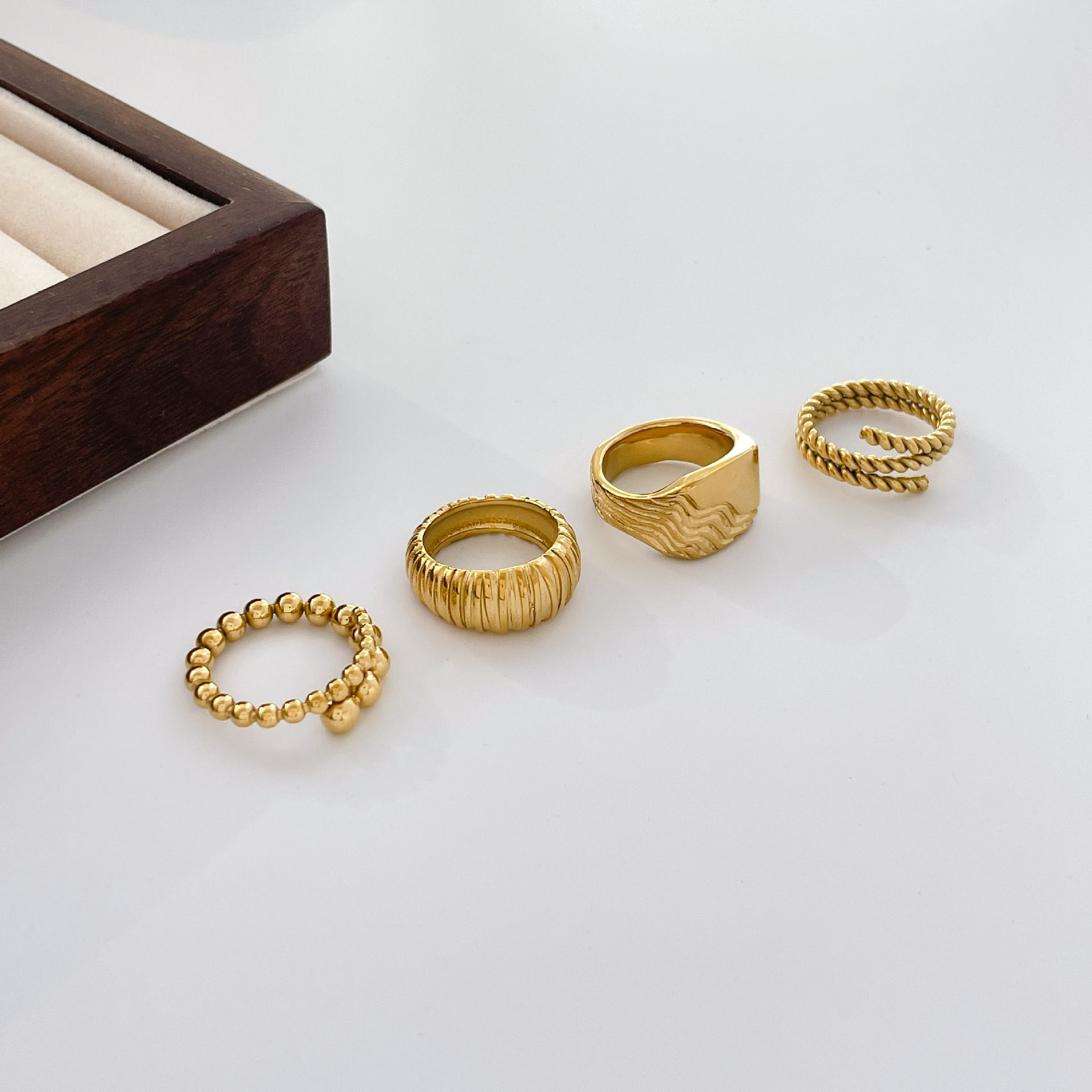 Irregular Pattern Women's Rings In Electroplated 304 Stainless Steel With 18K Gold Plated And PVD Coated Finish