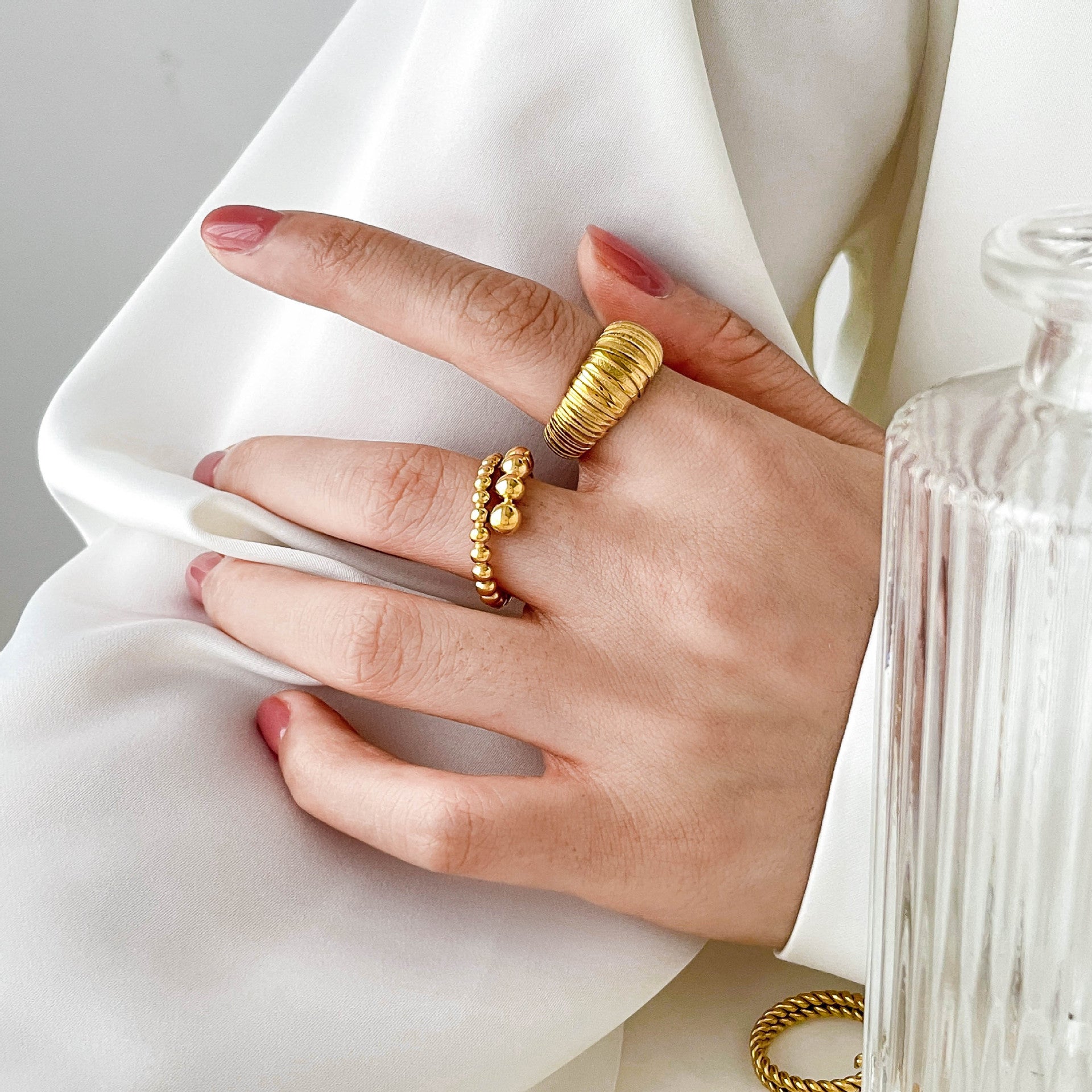 Irregular Pattern Women's Rings In Electroplated 304 Stainless Steel With 18K Gold Plated And PVD Coated Finish