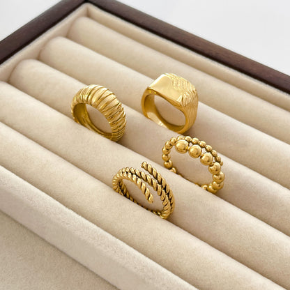 Irregular Pattern Women's Rings In Electroplated 304 Stainless Steel With 18K Gold Plated And PVD Coated Finish