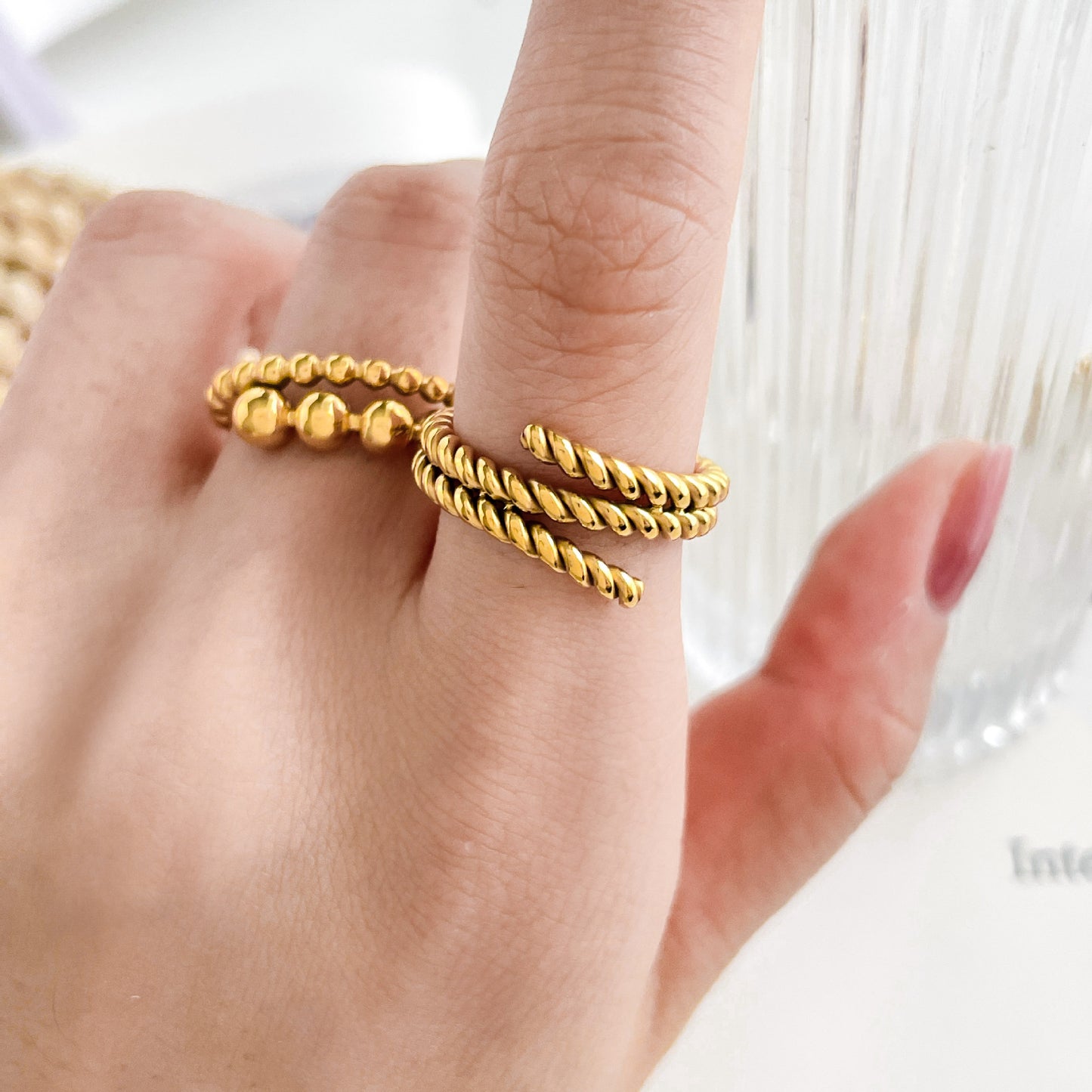 Irregular Pattern Women's Rings In Electroplated 304 Stainless Steel With 18K Gold Plated And PVD Coated Finish
