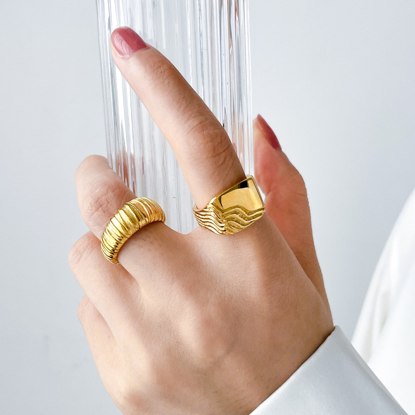 Irregular Pattern Women's Rings In Electroplated 304 Stainless Steel With 18K Gold Plated And PVD Coated Finish